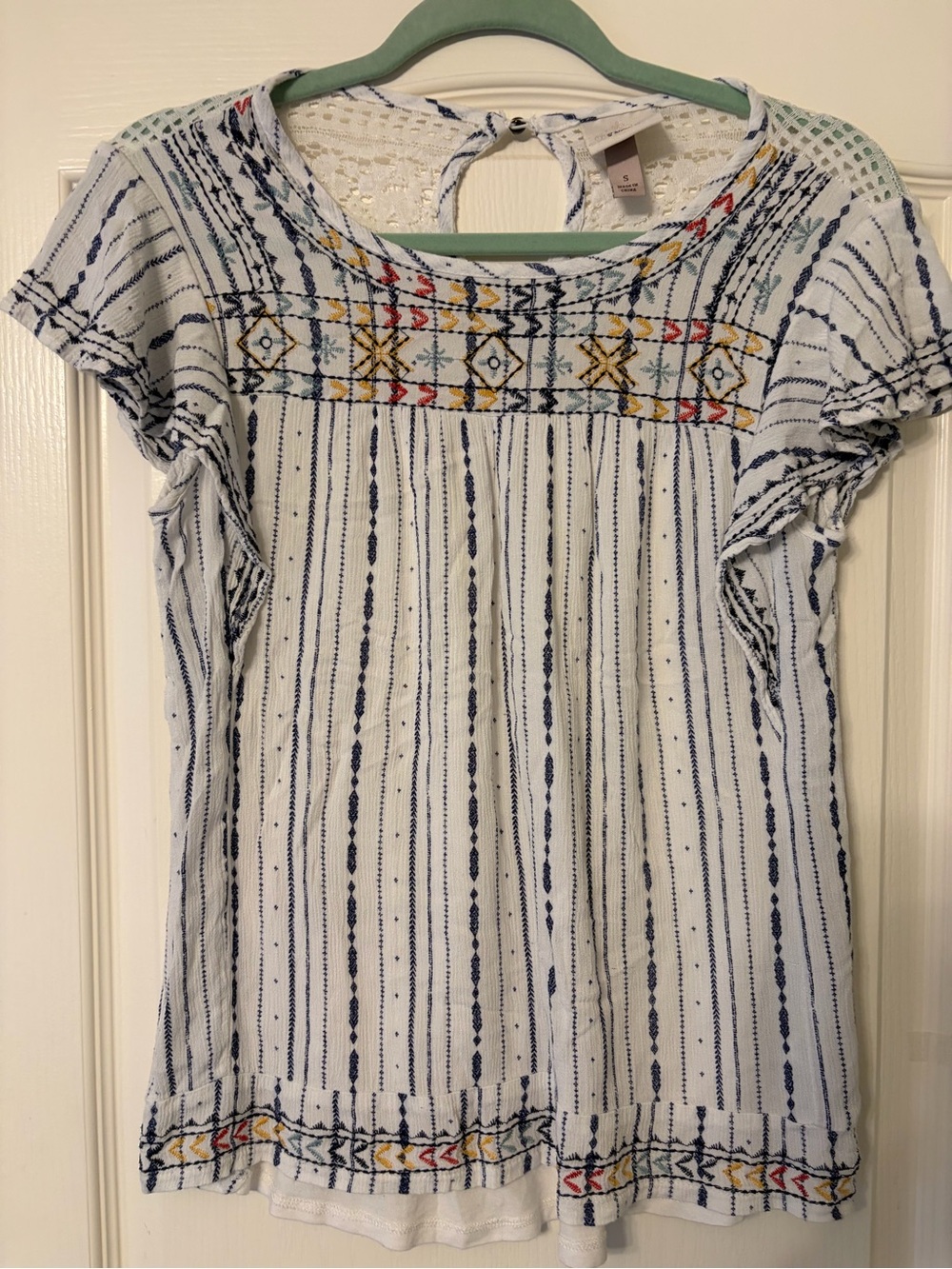 Knox Rose White and Navy Embroidered Striped Tunic